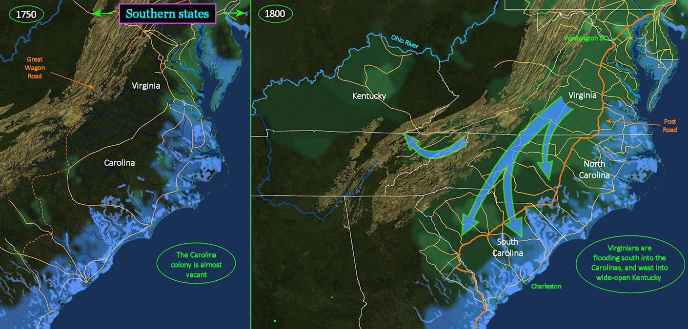 Southern growth, 1750-1800 map